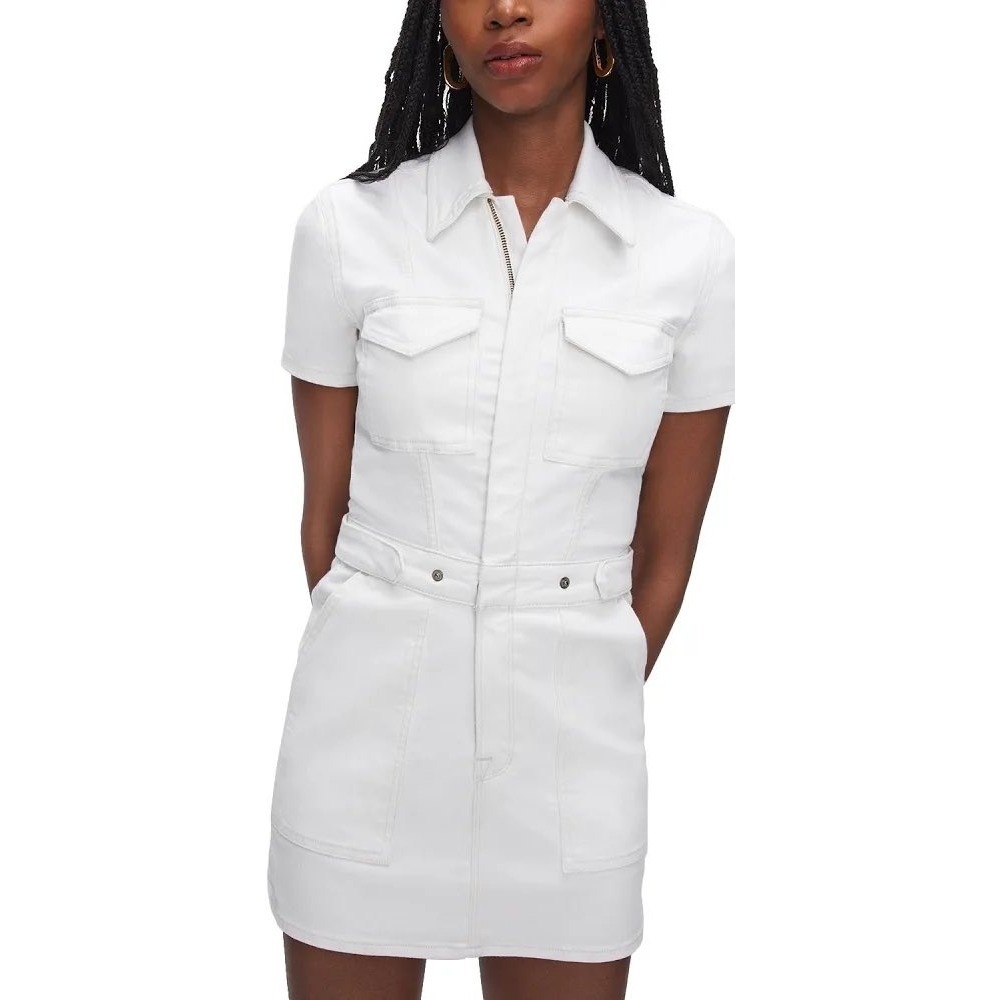 Good‎ American Fit For Success Denim Mini Dress White 5XL FFSD046 Zip Utility